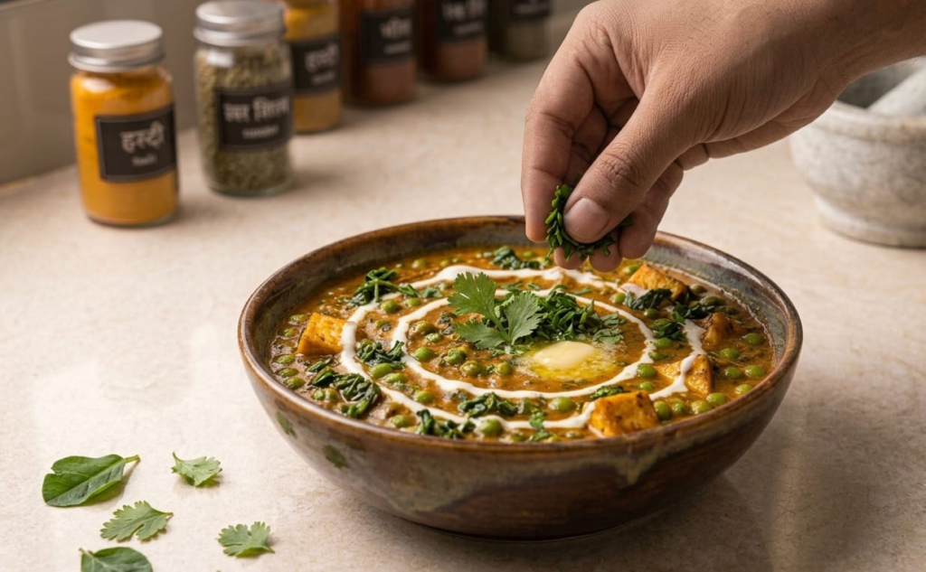 Ab Butter aur coriander leaves se garnish karke garma-garam serve karein.